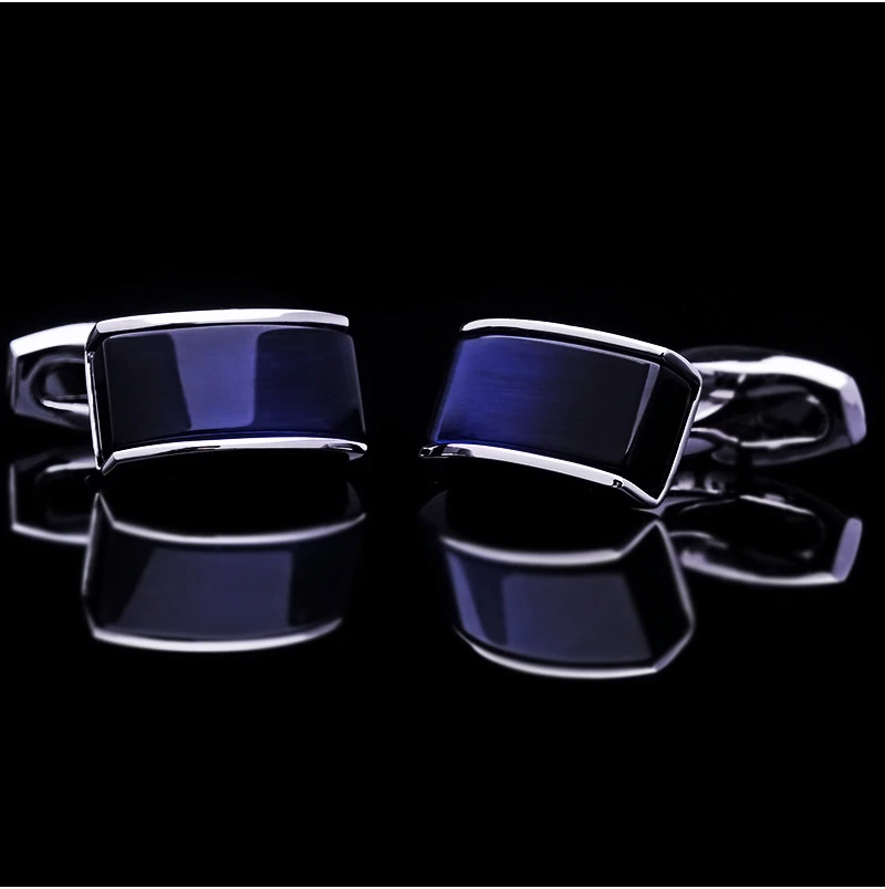 Silver Plated Dark Navy Blue Catseye Cufflinks from Gentlemansguru.com