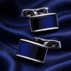 Navy Blue Cufflinks on Matching Silk from Gentlemansguru.com