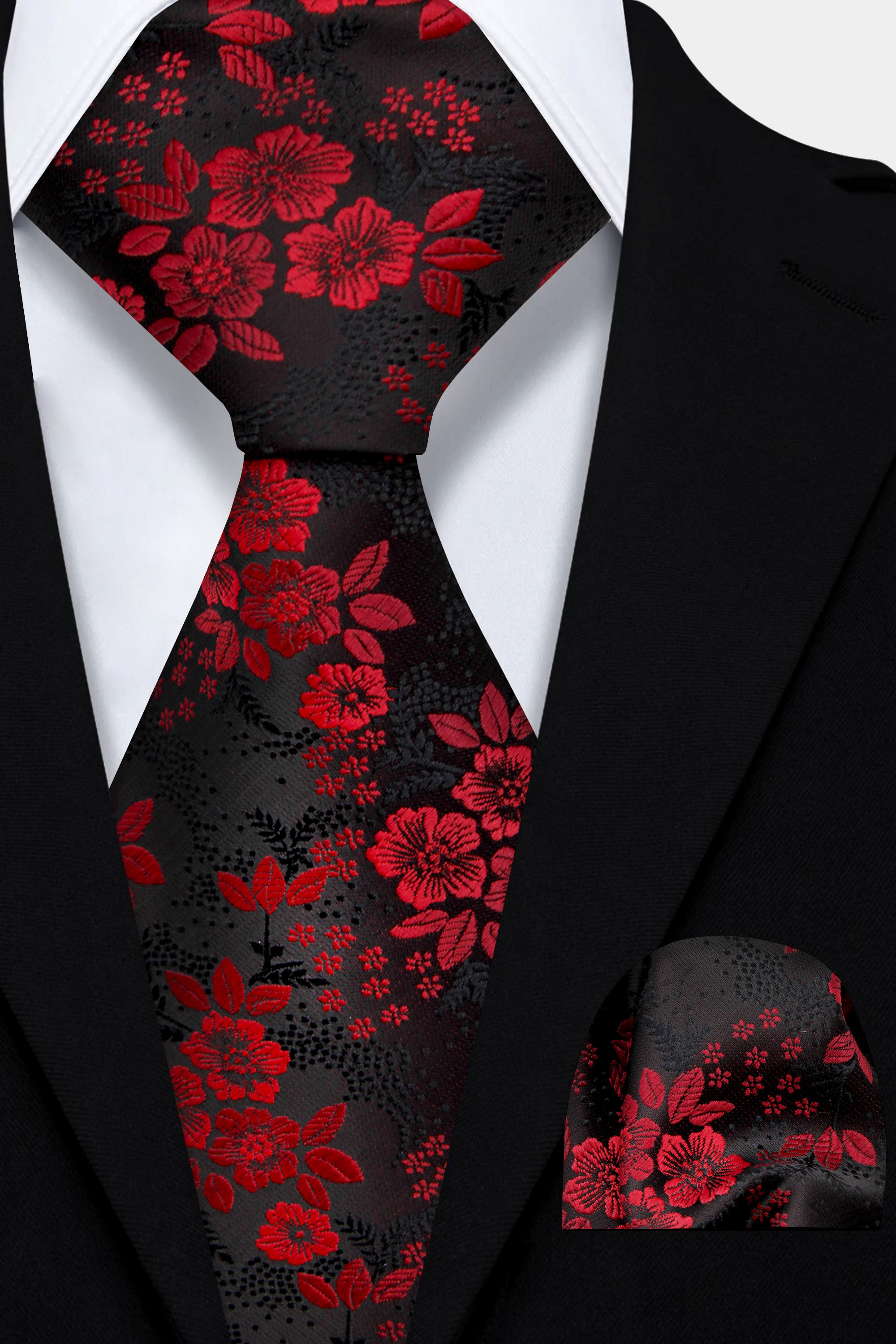 Mens-Burgundy-Floral-Tie-and-Pocket-Square-Set-Wedding-Groom-Necktie-from-Gentlemansguru.com