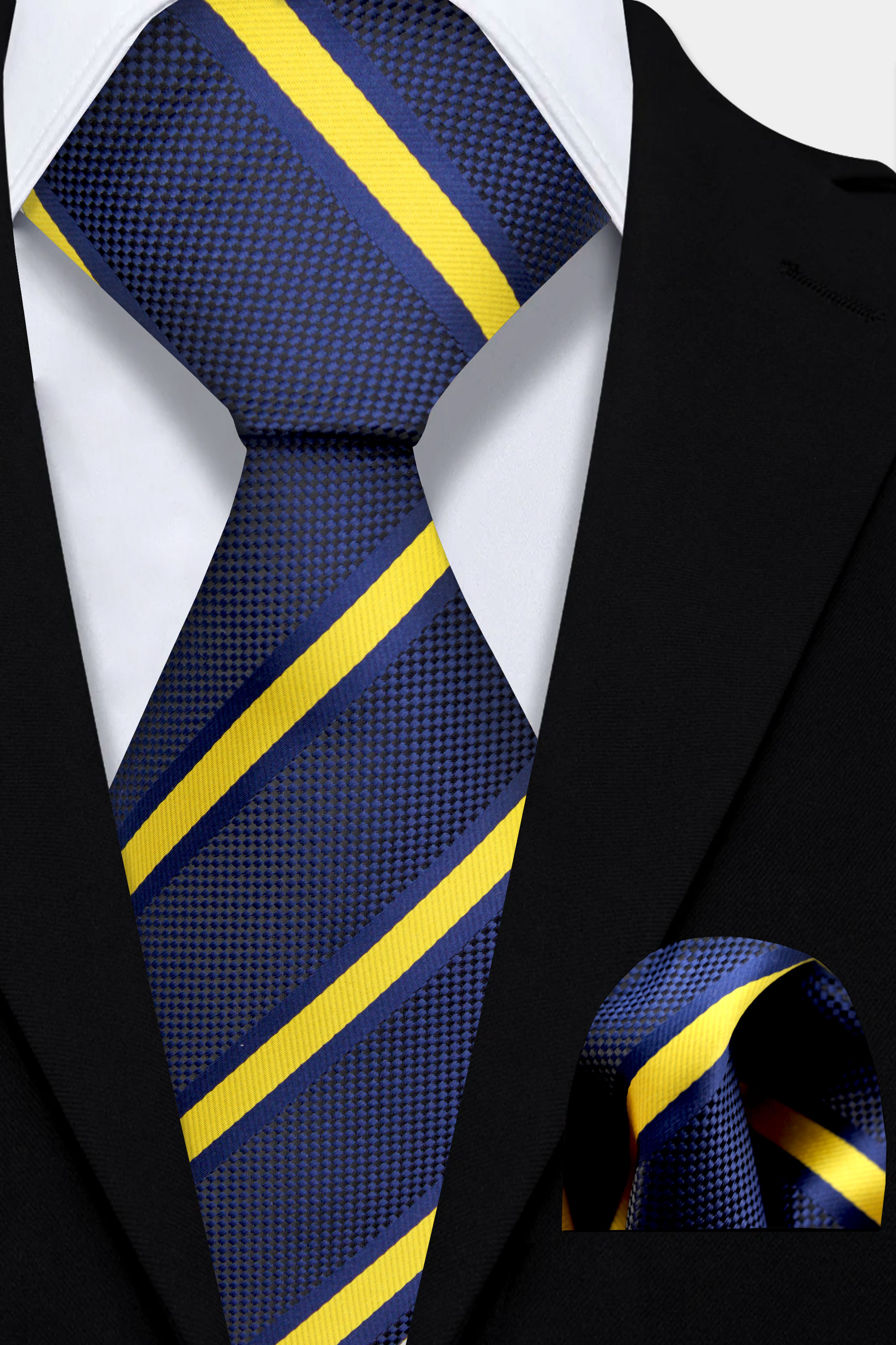 Navy Blue & Gold Striped Tie Set