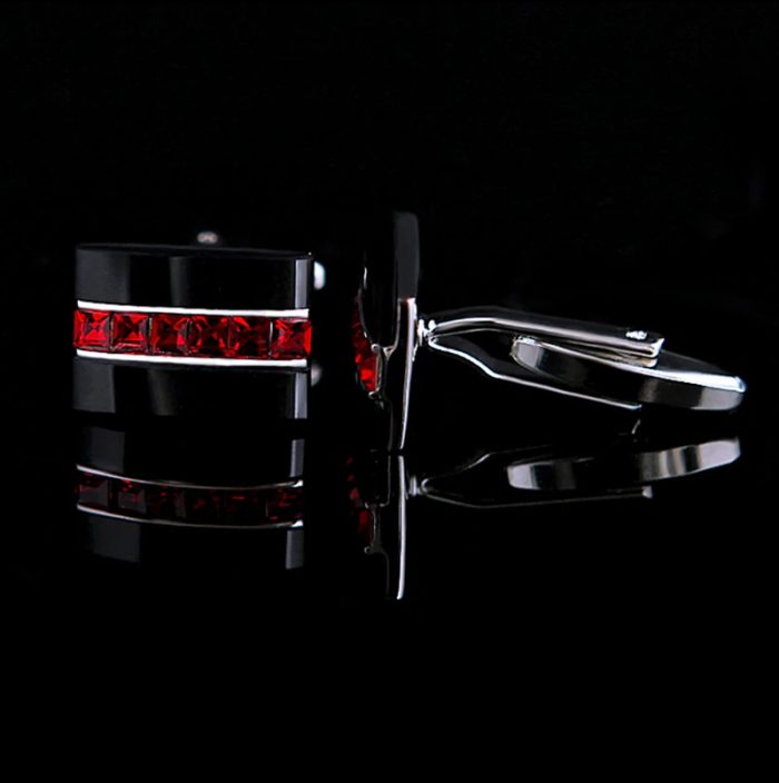 Silver Plated Red Black Cufflinks Set from Gentlemansguru.com