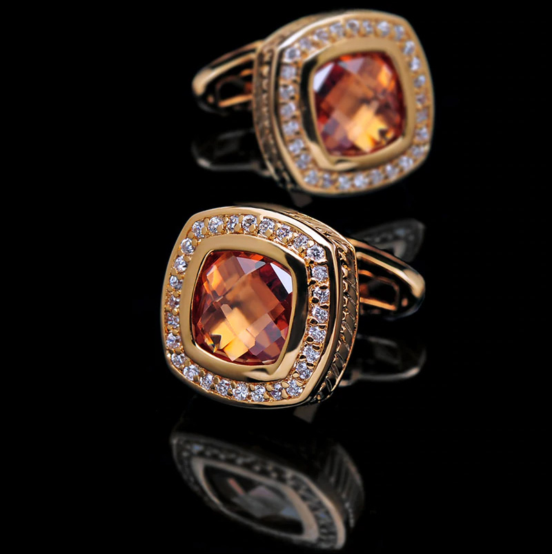 18k Gold Cufflinks Set With Zircon Crystal from Gentlemansguru.com