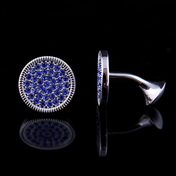 Classic Round Silver Crystal Cufflinks With Blue Crystals from GentlemansGuru.com