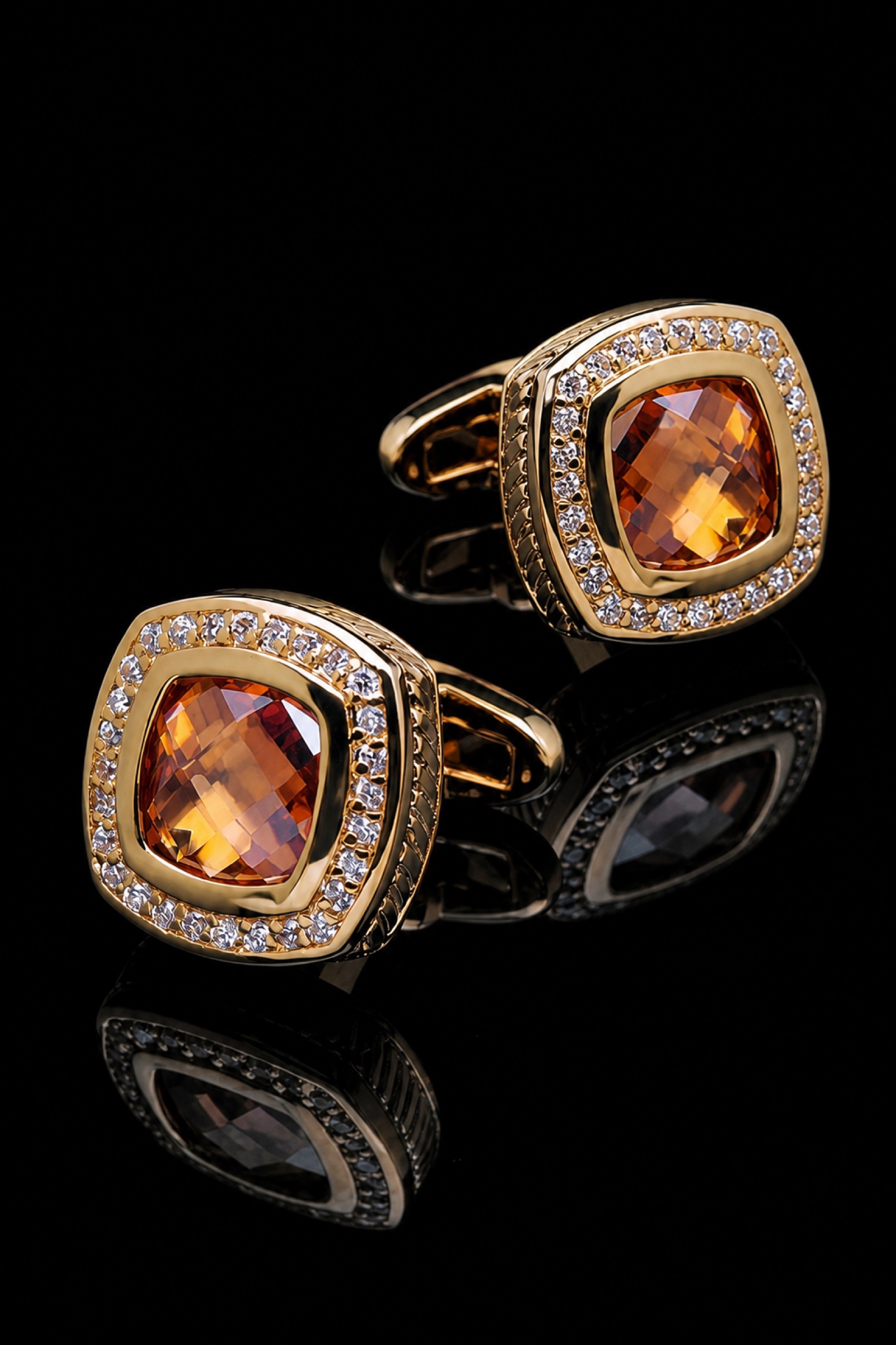 Amber Zircon Gold Cufflinks for Men from Gentlemansguru.com