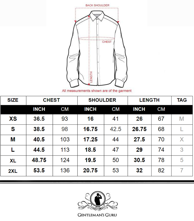 Dress Shirt Sizing Chart
