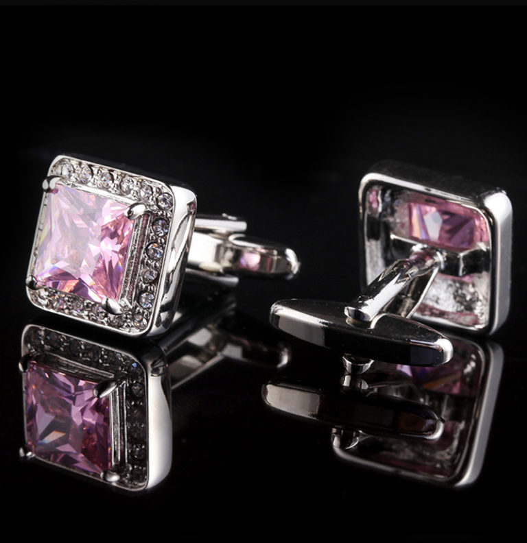 Crystal-Blush-Pink-Cufflinks-Set-from-Gentlemansguru.com