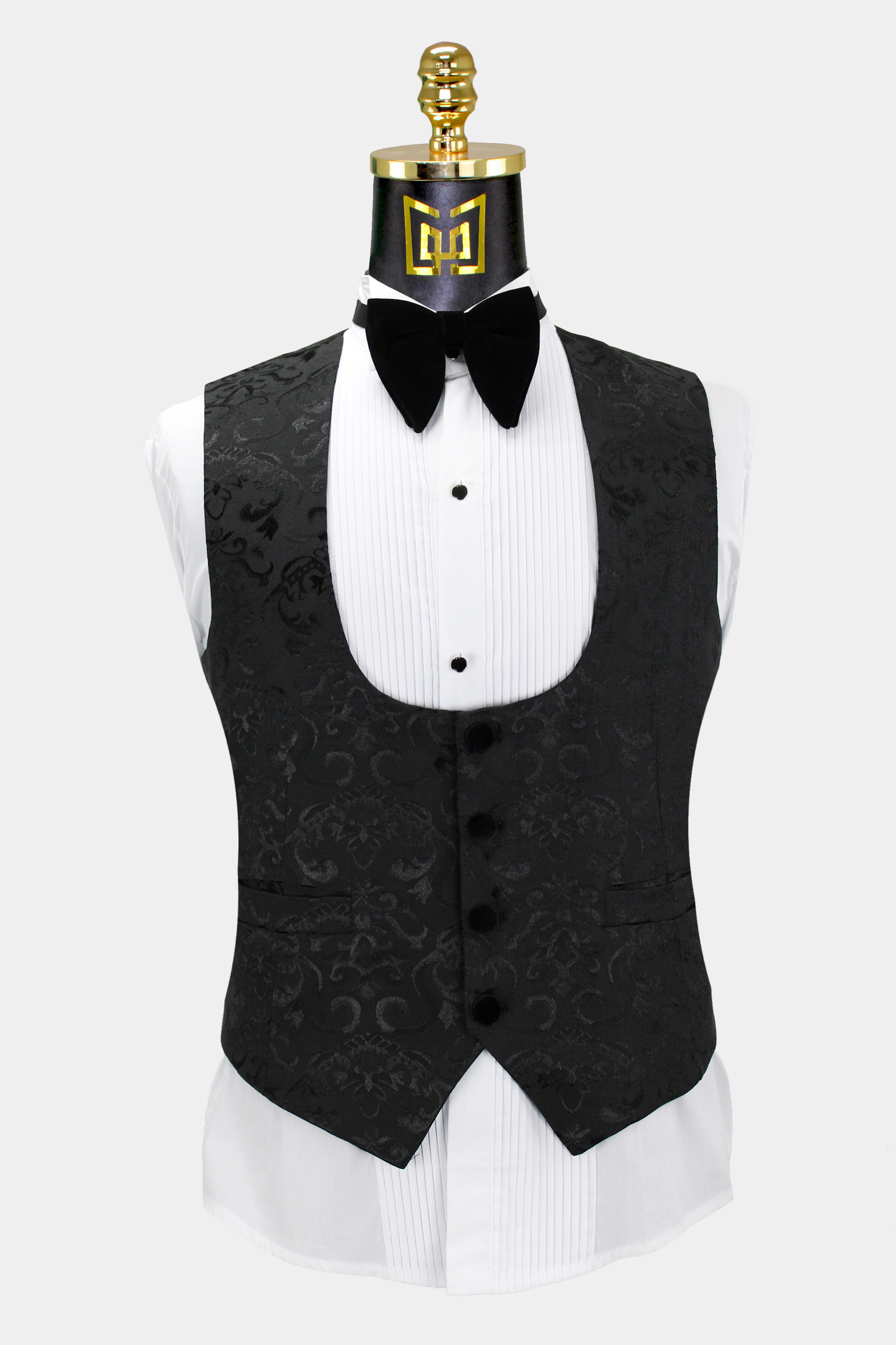 Mens-Black-Damask-Tuxedo-Vest-Wedding-Waistcoat-from-Gentlemansguru.com
