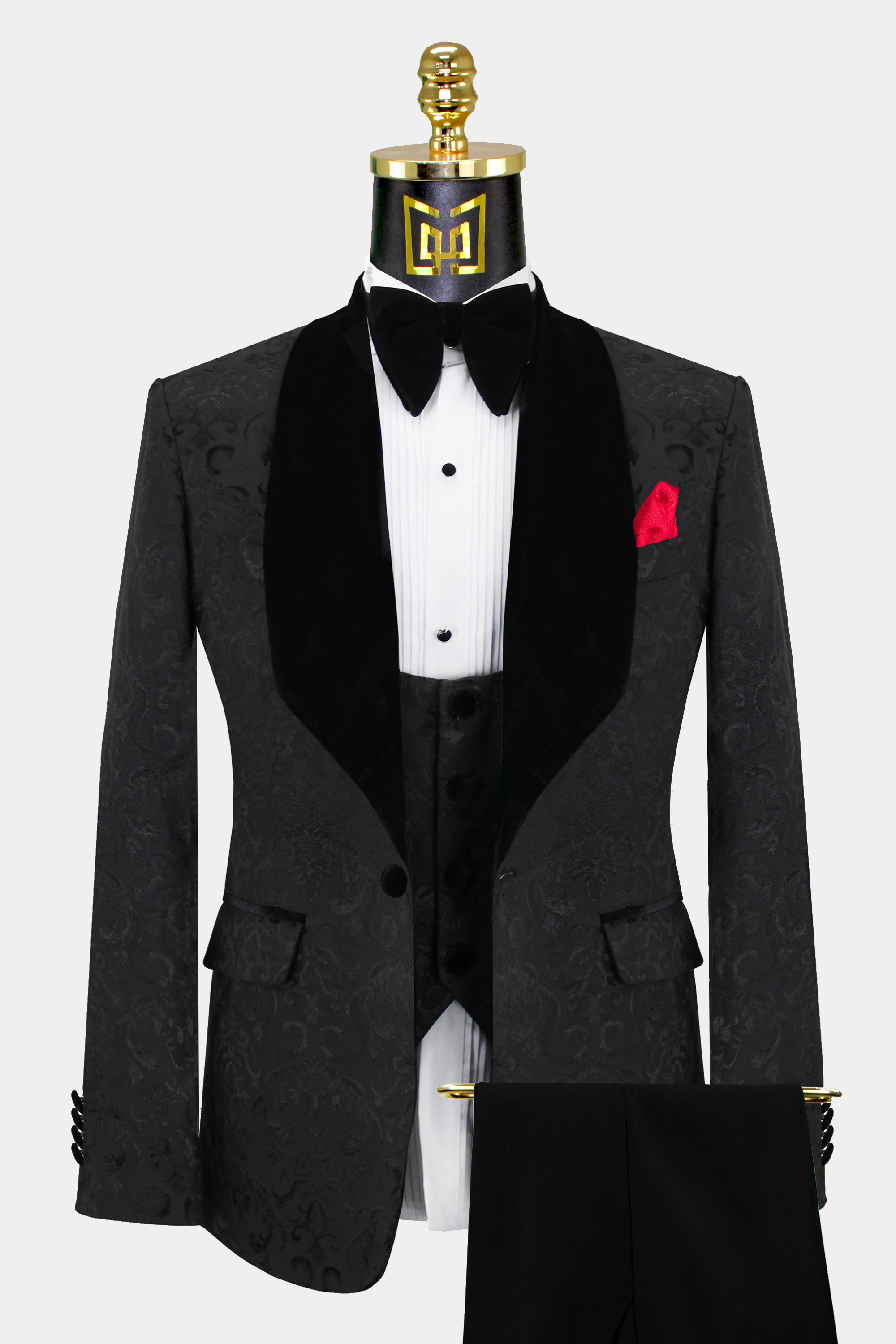 Mens-Black-Damask-Tuxedo-Wedding-Prom-Suit-Groom-Jacket-from-Gentlemansguru.com