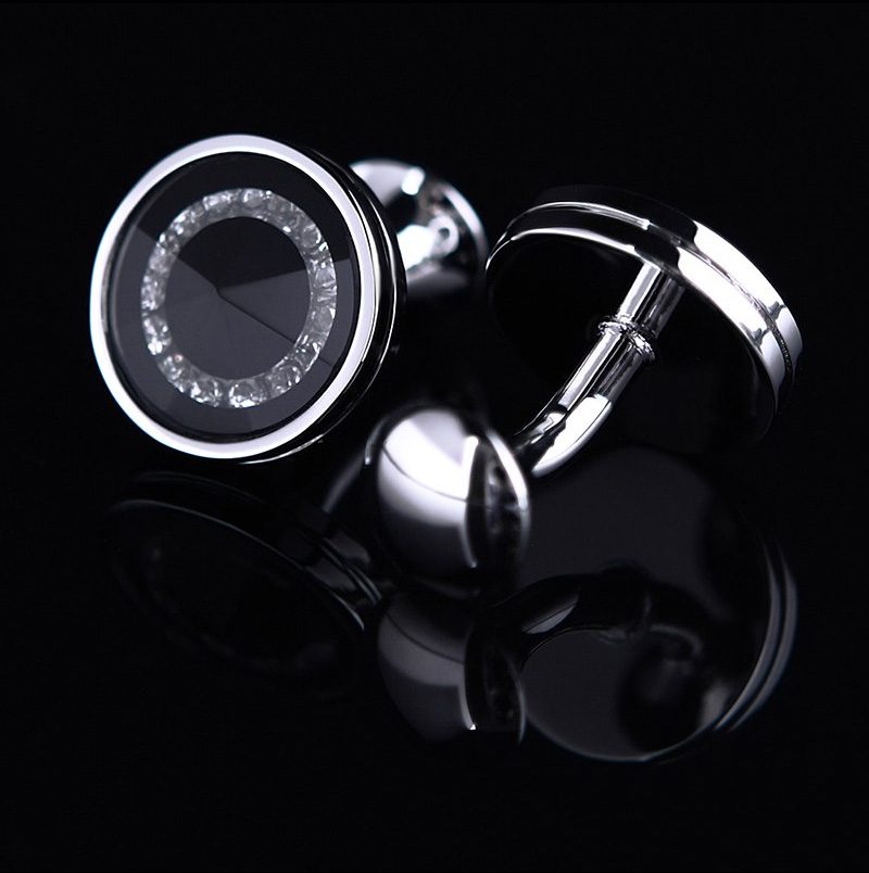 Black Round Cufflinks With Crystal Gentleman's Guru