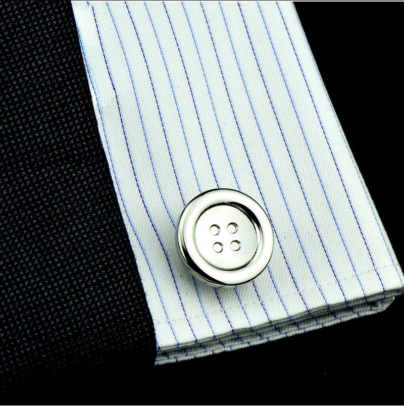 Mens Button Style Shaped Cover Cufflinhks Set Silver Button Cufflinks from Gentlemansguru.com