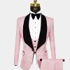 Floral Light Pink Tuxedo Suit With Black Shawl Lapel