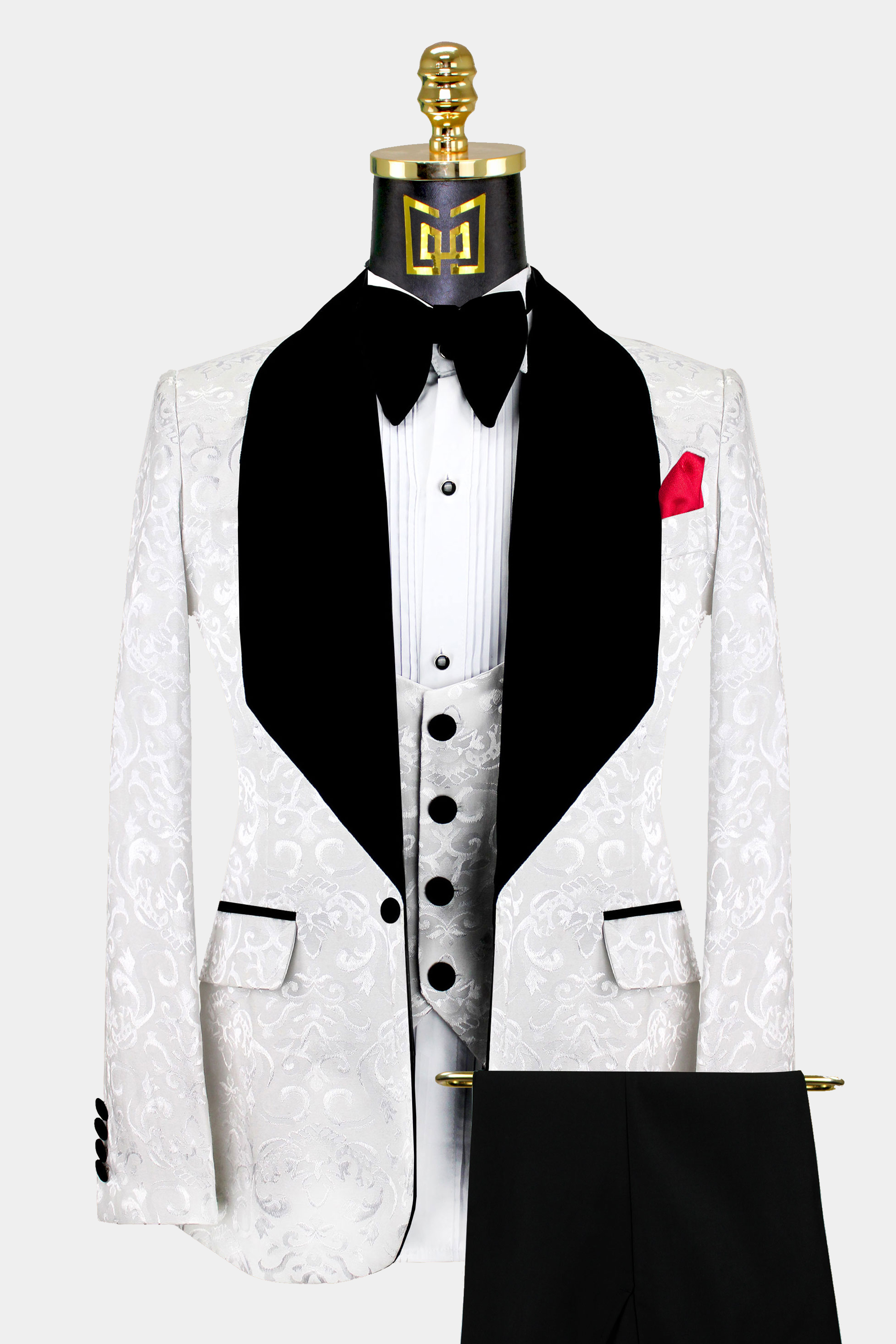 White Damask Prints Tuxedo - 3 Piece