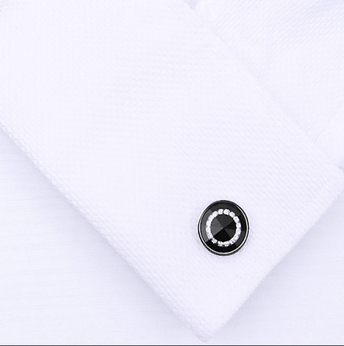 Silver And Black Round Cufflinks Set from Gentlemansguru.com