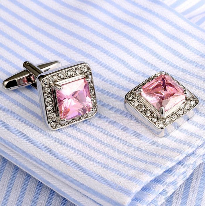 Silver and PInk Cufflinks Set With Swarovski Crystal from Gentlemansguru.com