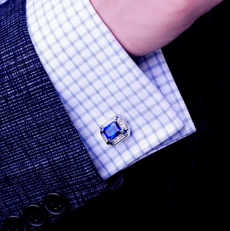 Silver and Sapphire Blue Cufflinks Set With Crystal from Gentlemansguru.com