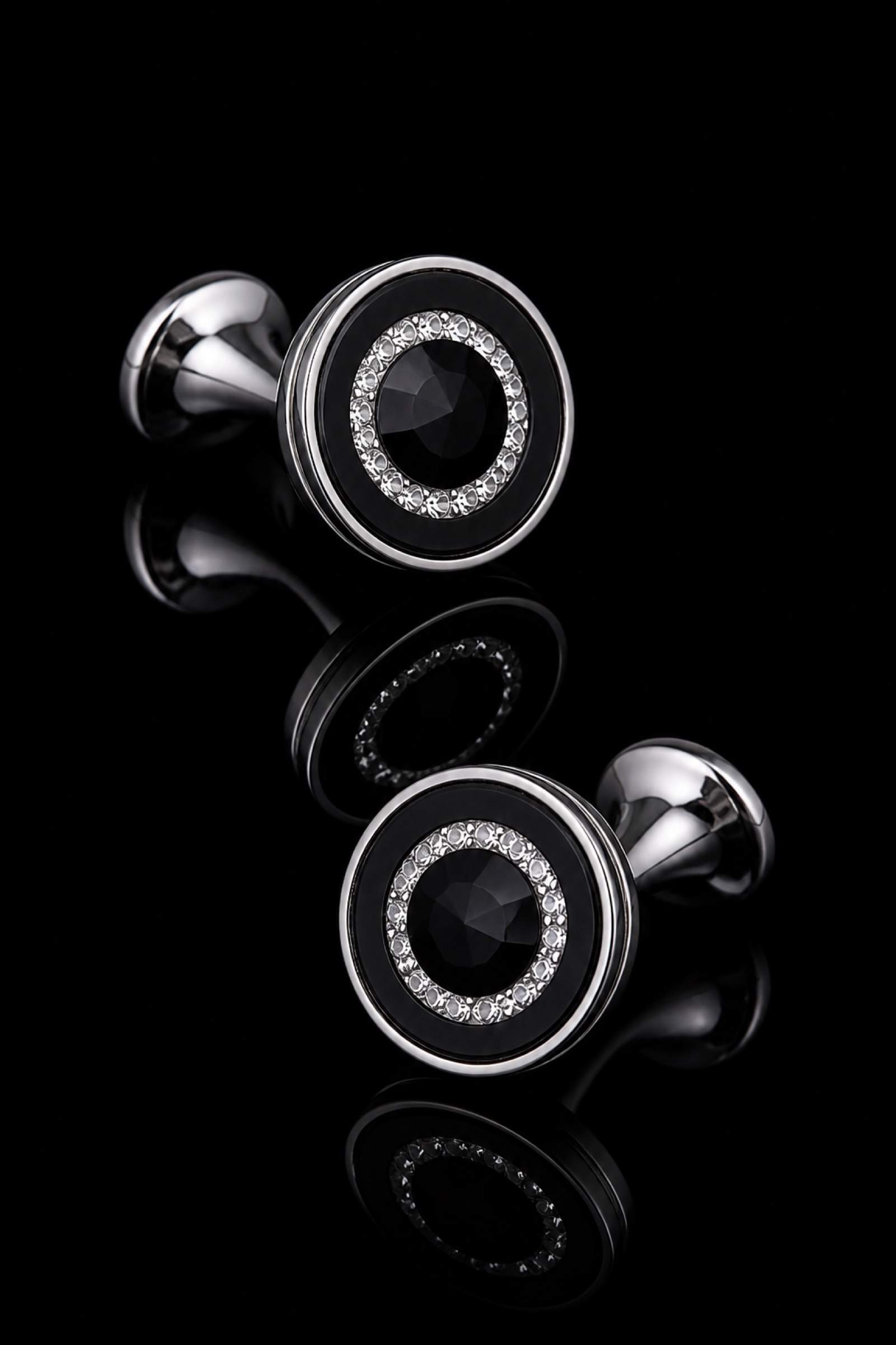 Round Black Crystal Wedding Cufflinks from Gentlemansguru.com