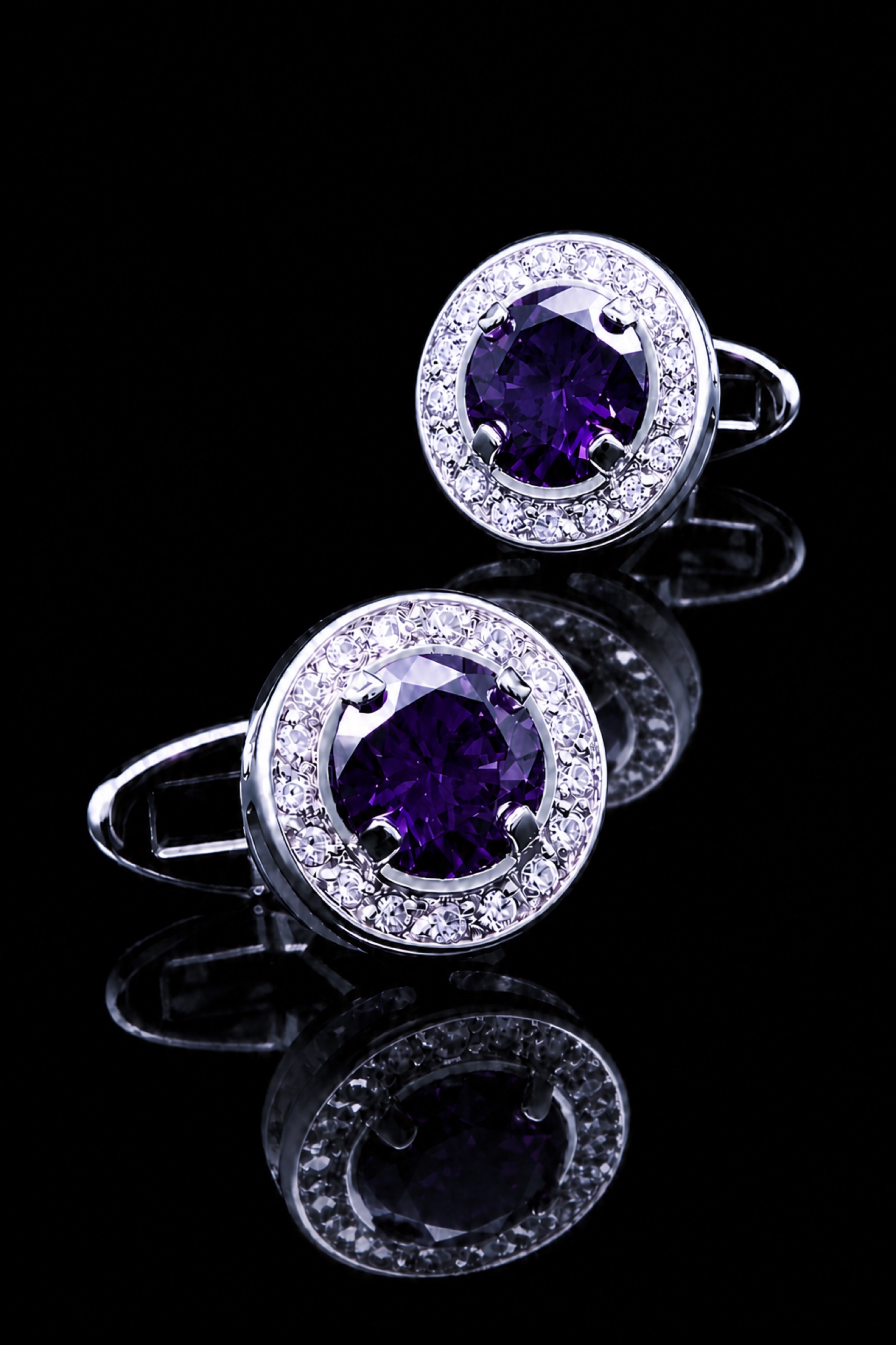 Round Purple Crystal Cufflinks for Men from Gentlemansguru.com