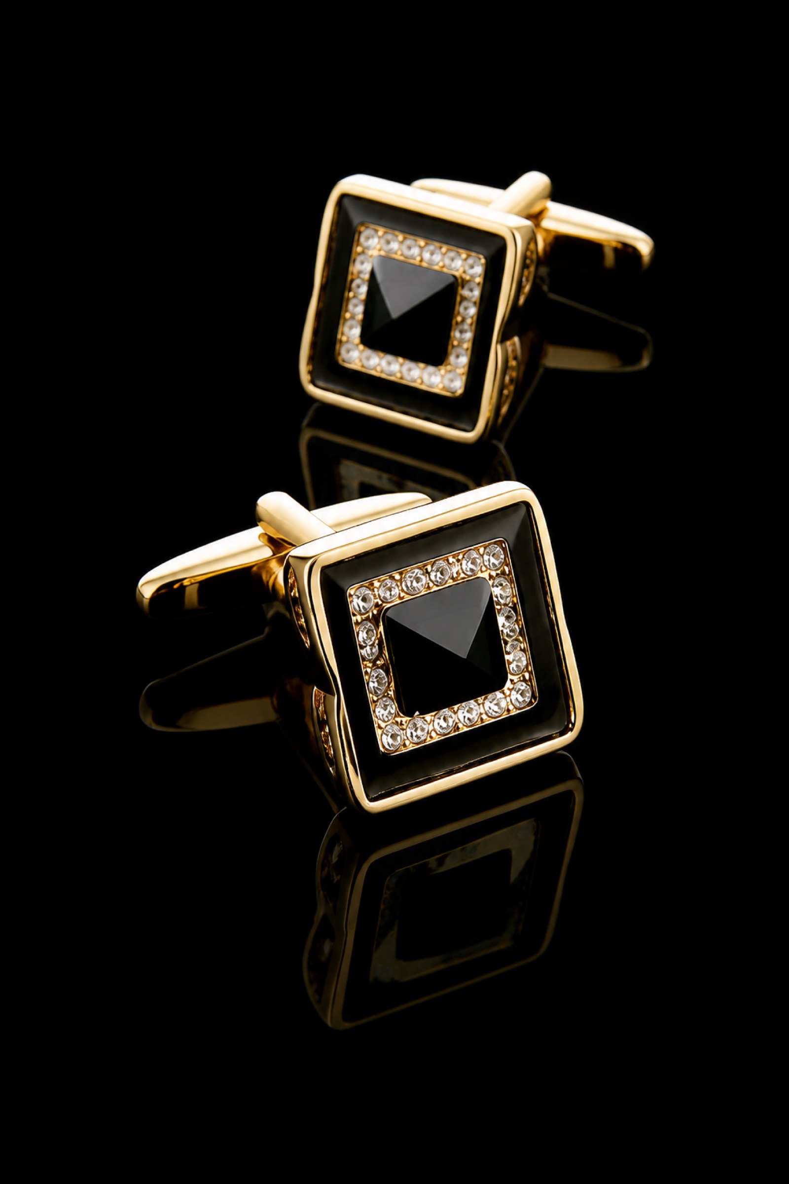 Swarovski crystal black and gold cufflinks thumbnail from Gentlemansguru.com
