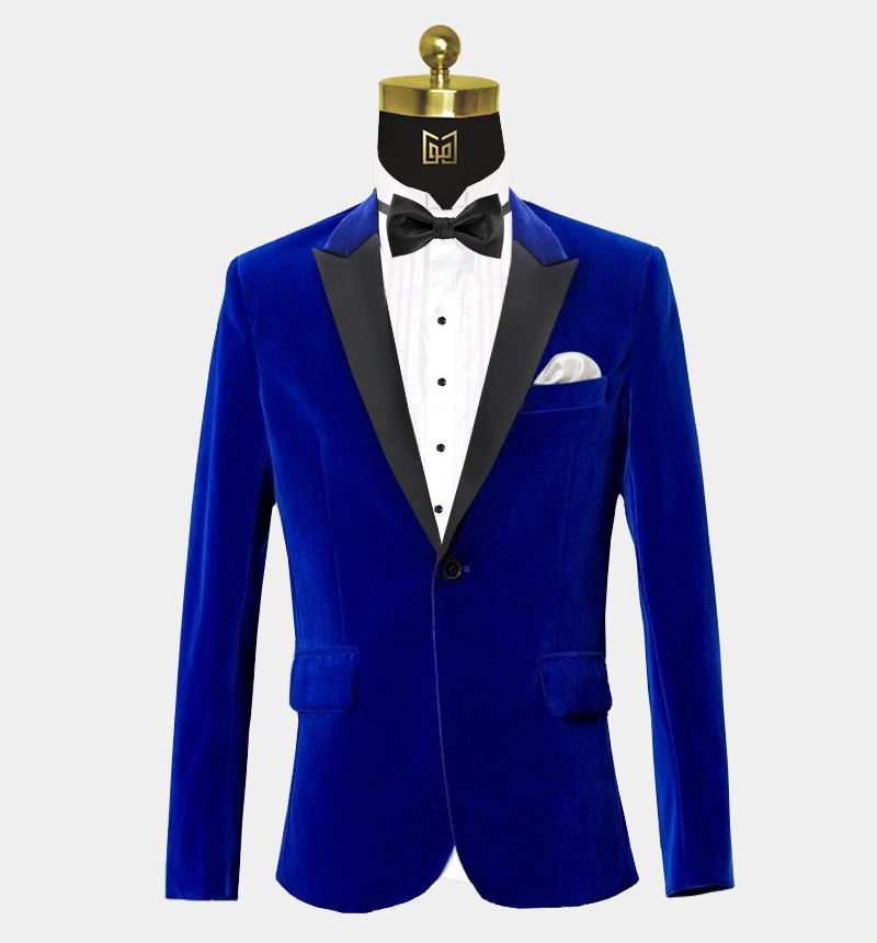 Gentleman's Guru Royal Blue Velvet Tuxedo Jacket Peak Collar 44r