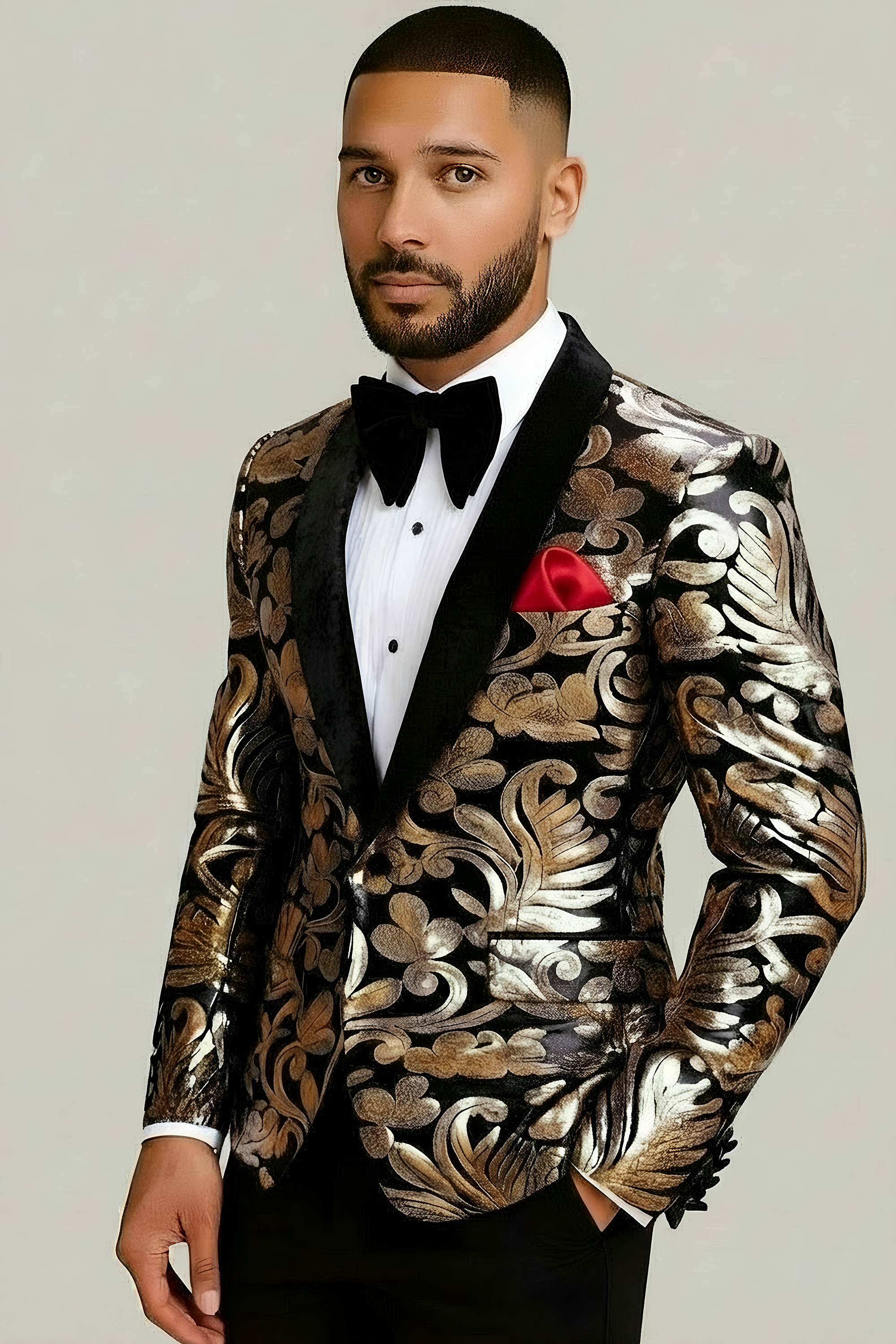 Black & Gold Velvet Tuxedo Jacket with Sequins