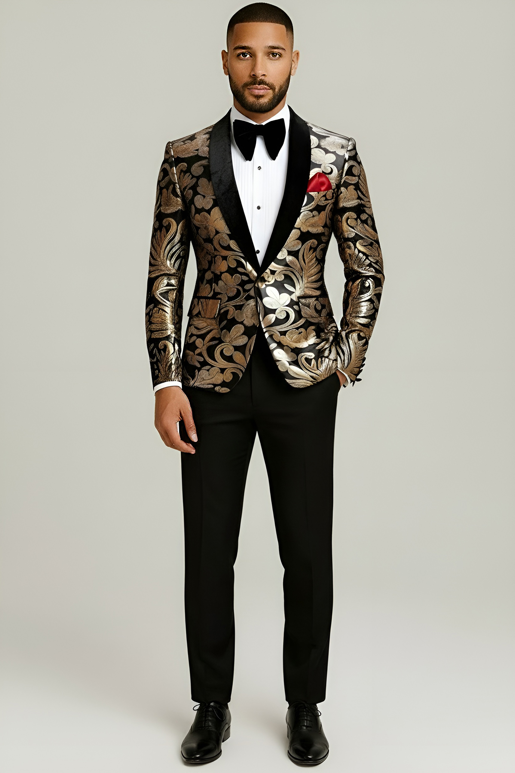 Black & Gold Velvet Tuxedo Jacket with Sequins - Image 5