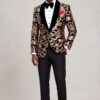 Black and Gold Velvet Tuxedo Jacket Full Body Standing from Gentlemansguru.com