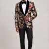 Black and Gold Velvet Tuxedo Jacket Full Body Tailored Pose from Gentlemansguru.com