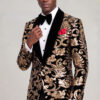 Black and Gold Velvet Tuxedo Jacket Three Quarter Jacket Length Portrait from Gentlemansguru.com