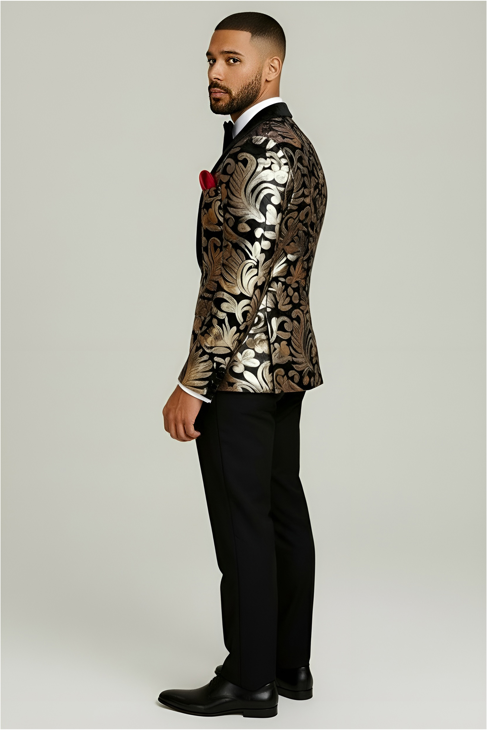 Black & Gold Velvet Tuxedo Jacket with Sequins - Image 6