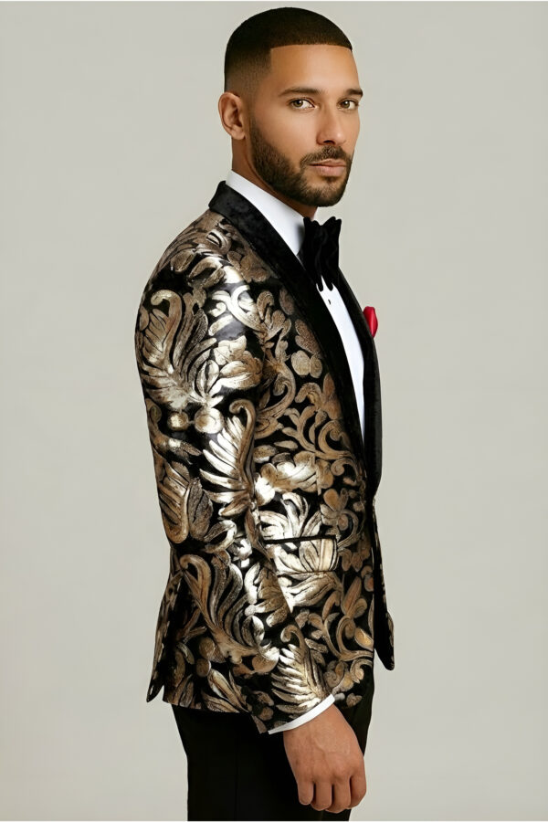 Alternative view of Black & Gold Velvet Tuxedo Jacket with Sequins