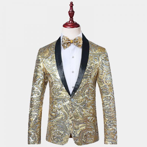 Black And Gold Mandarin Collar Jacket - Gentleman's Guru™