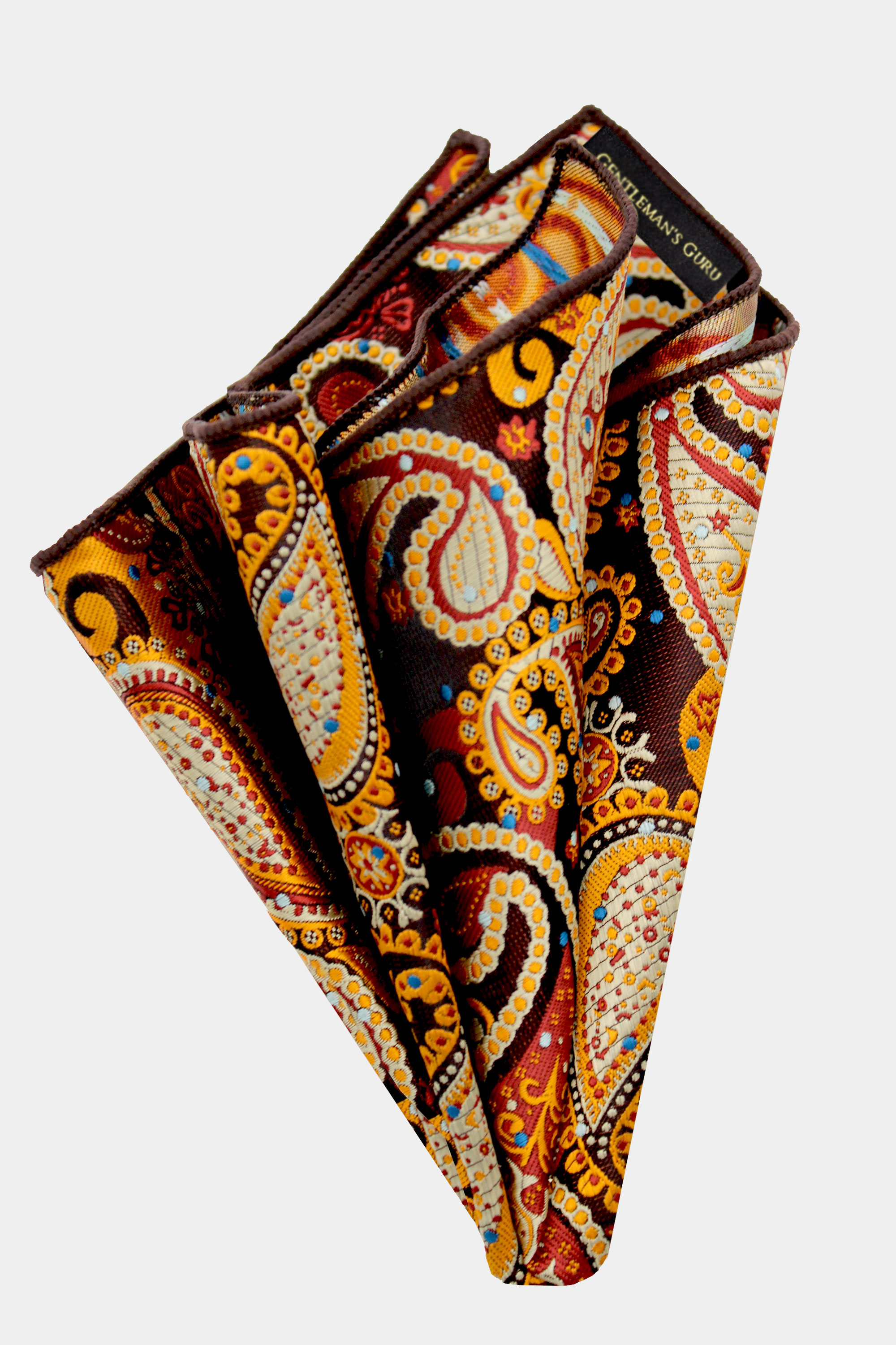 New Men's Polyester Woven pocket square hankie only brown paisley prom wedding 