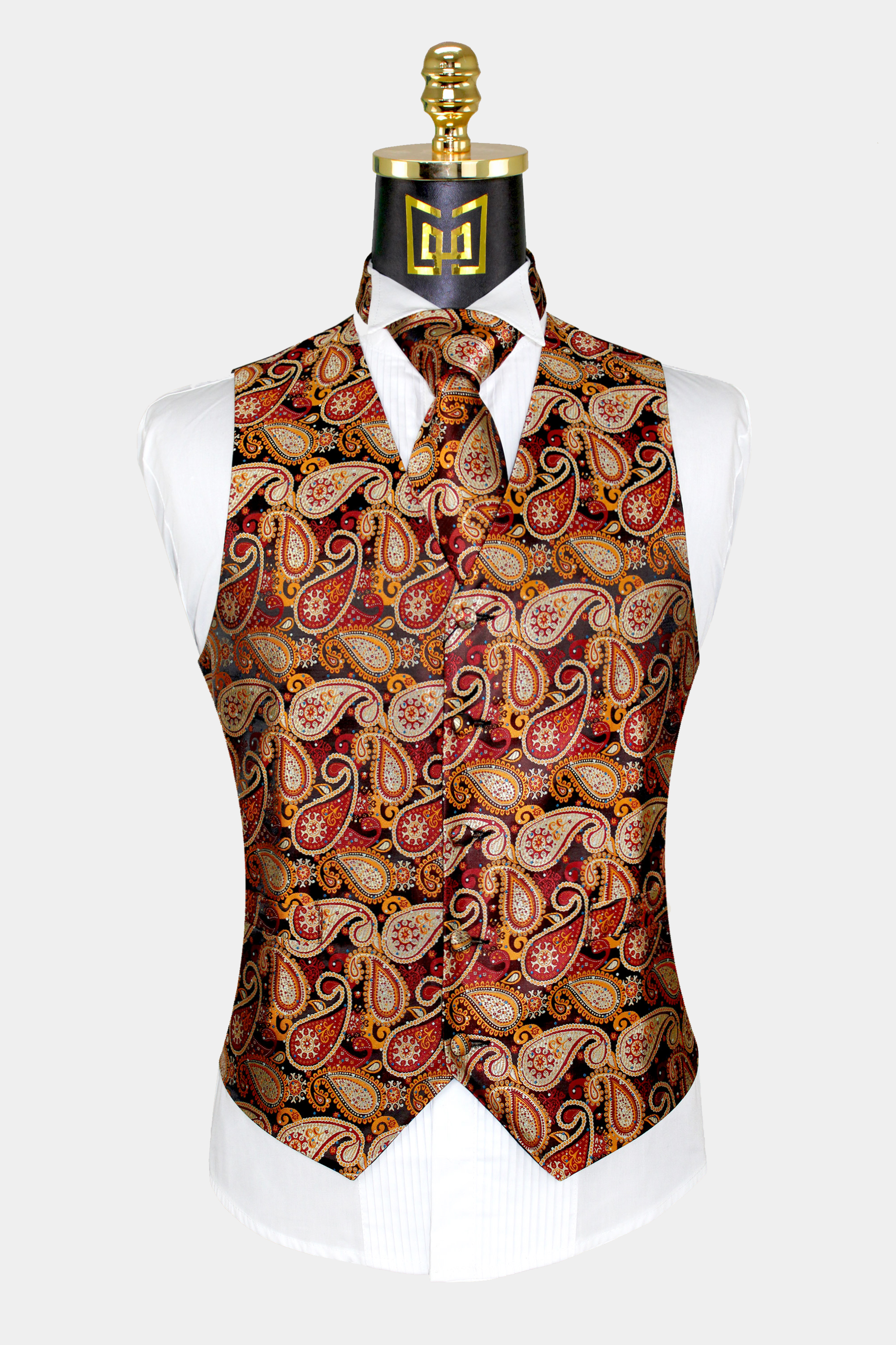 Burnt Orange Paisley Vest & Tie Set - 3 Piece