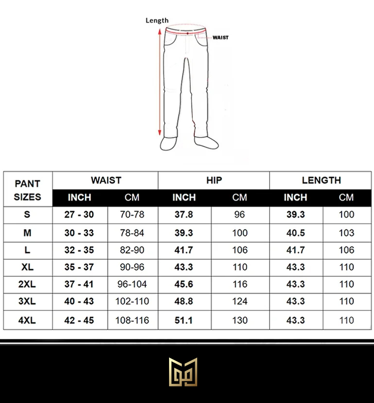 Mens Pant Sizing Chart