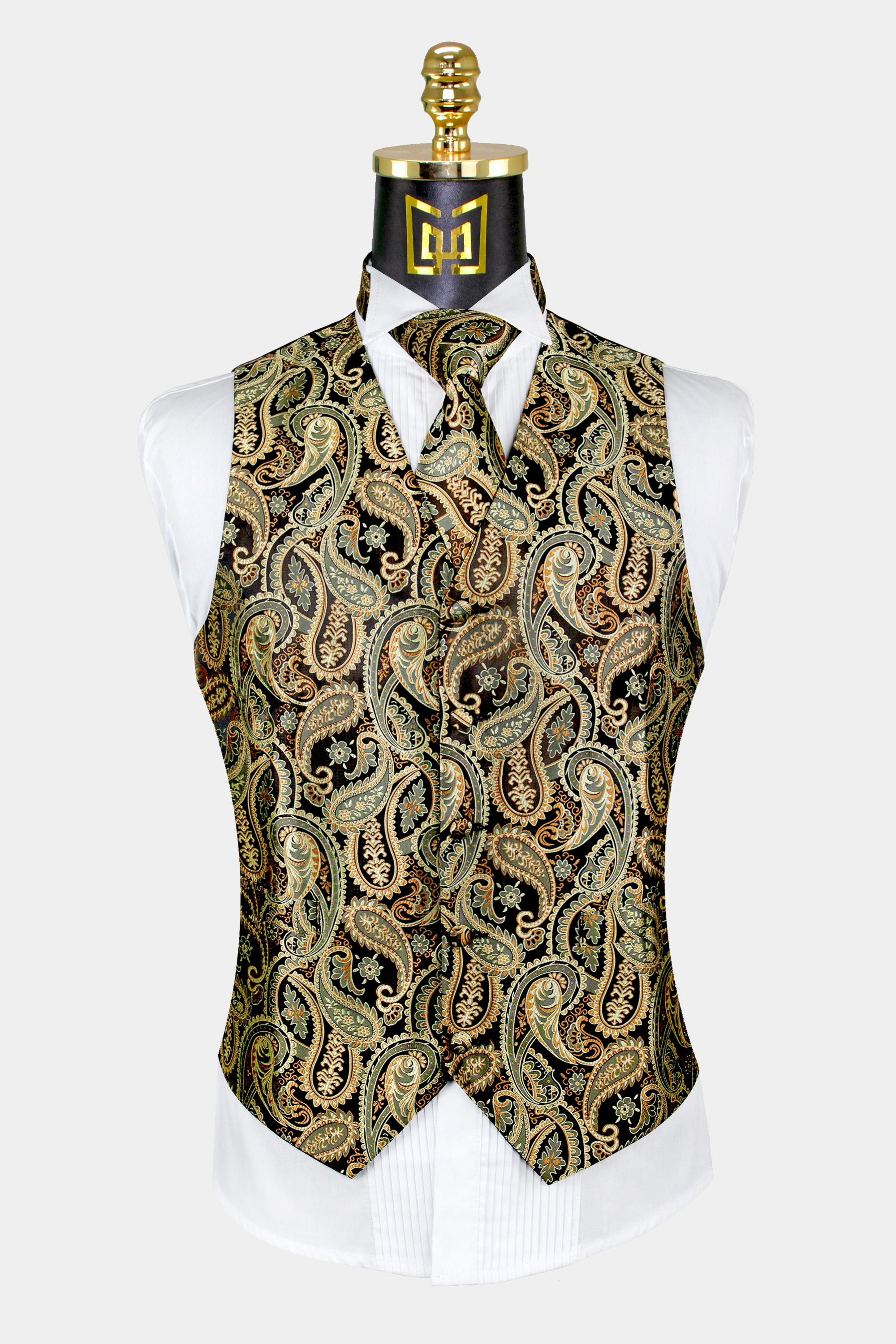 Goederen Medic Preventie Gold Paisley Vest and Tie Set | Gentleman's Guru