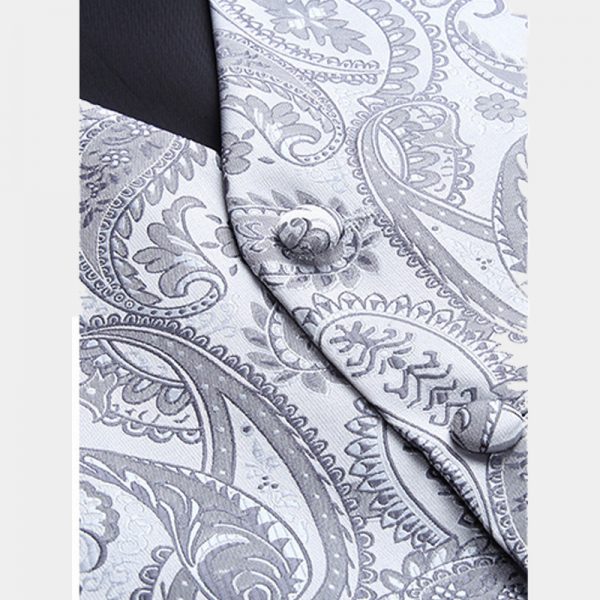 Brand Q Men's Silver Paisley Tuxedo Vest & Neck Tie Set – Wedding Waistcoat