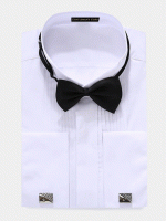 White French Cuff Tuxedo Shirt with Black Buttons