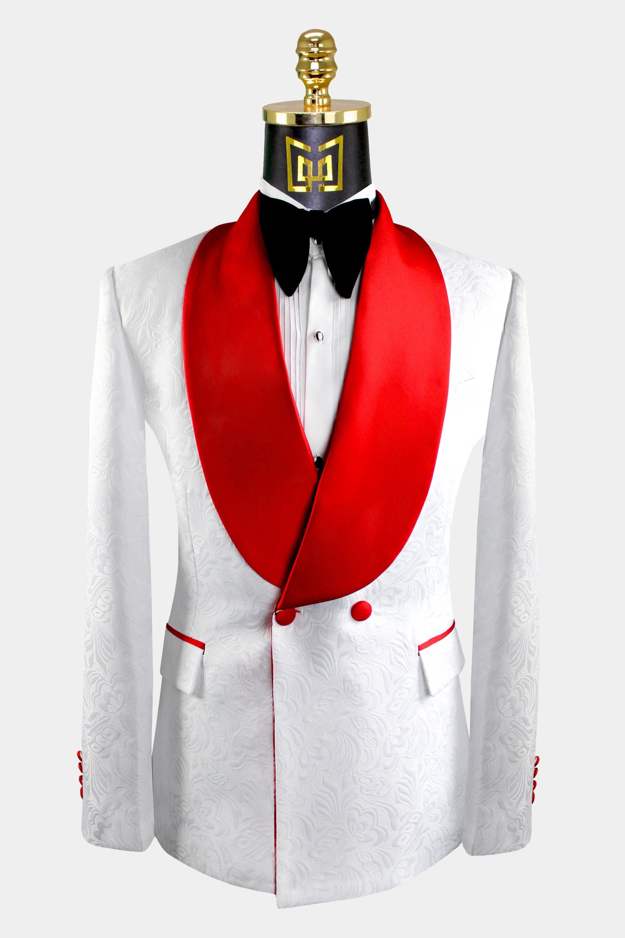 HOT Red Jacket Black Lapel Men's Wedding Suits Prom Groomsman Tuxedo Custom NEW 