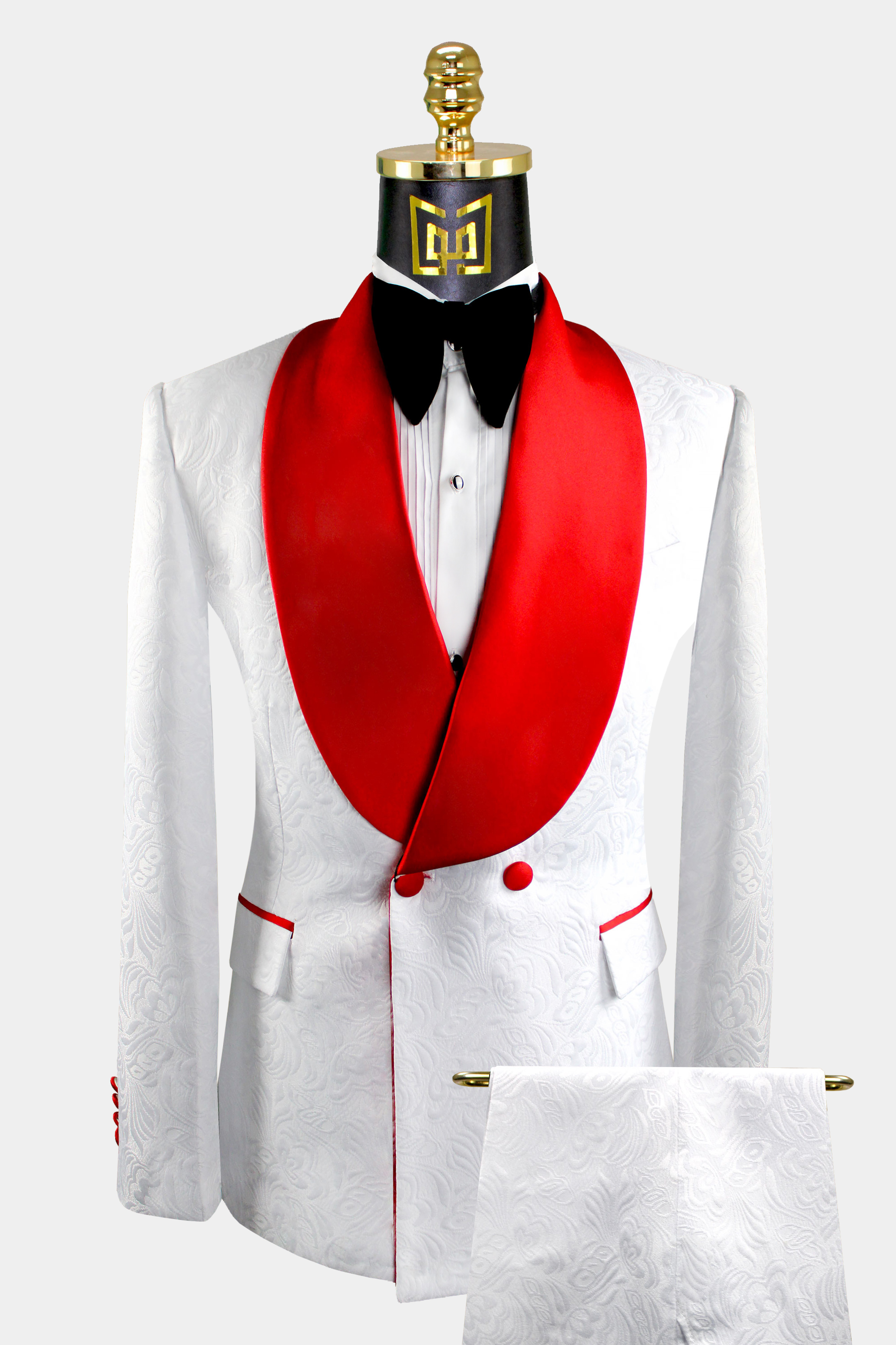 Double Breasted Floral White & Red Tuxedo