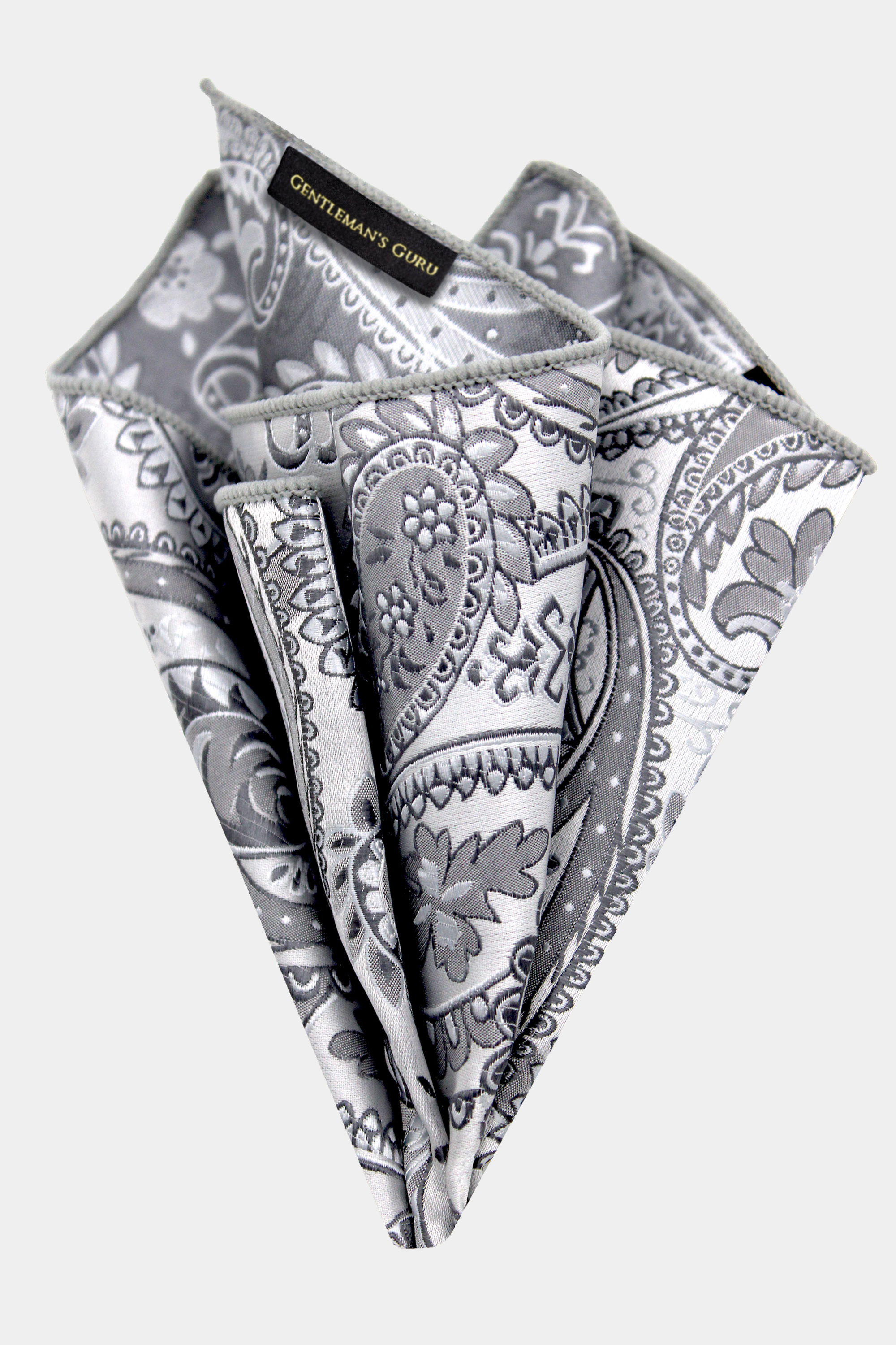 Silver-Paisley-Pocket-Square-Grey-Handkerchief-from-Gentlemansguru.com