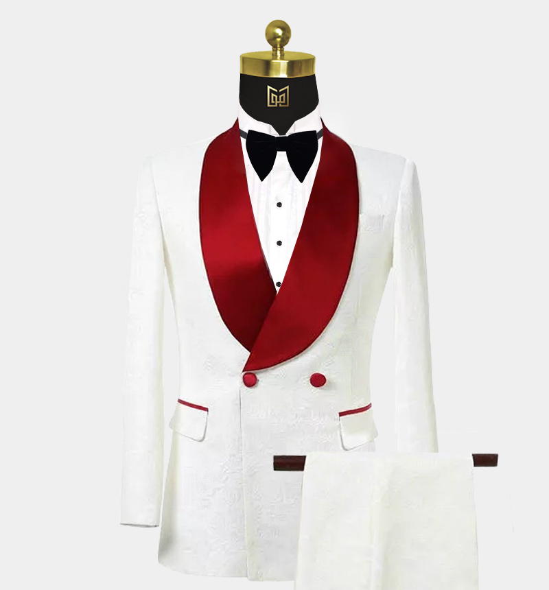 White and Red Tuxedo - 3 Piece 