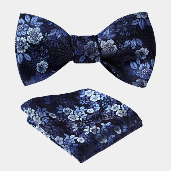 blue and white floral bow tie
