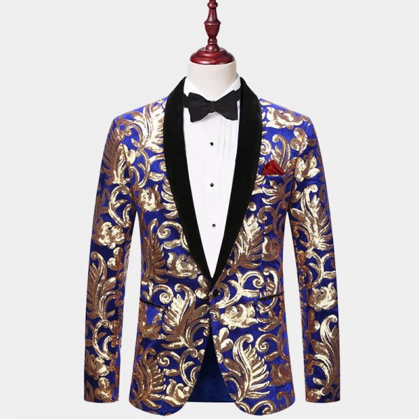 Blue Floral Tuxedo Jacket With Black Trim - Gentleman's Guru