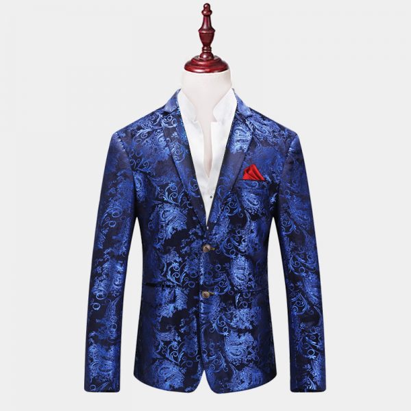 Blue Floral Tuxedo Jacket With Black Trim Gentleman's Guru