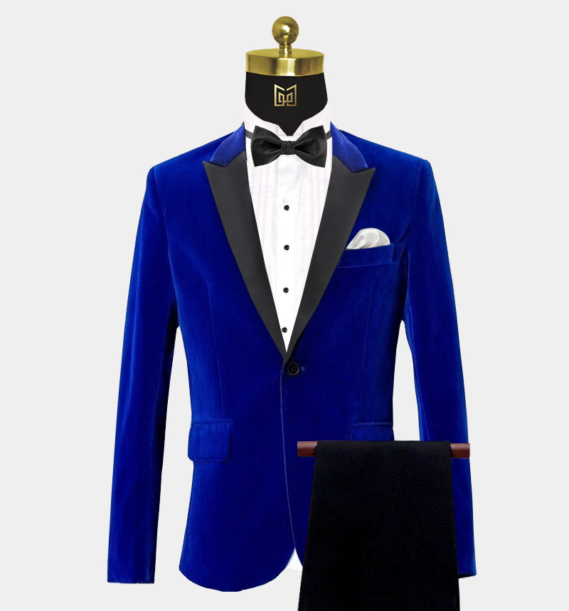 royal blue tuxedo with brown shoes