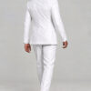 Full-length back walking view of a white floral suit with matching white trousers and black dress shoes from Gentleman's Guru