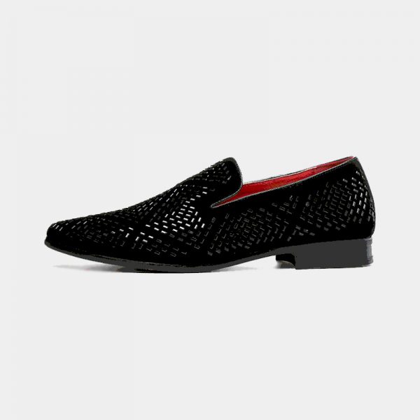 black and red loafers