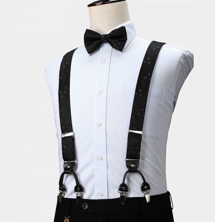 Black Floral Suspenders And Bow Tie Set from Gentlemansguru.com