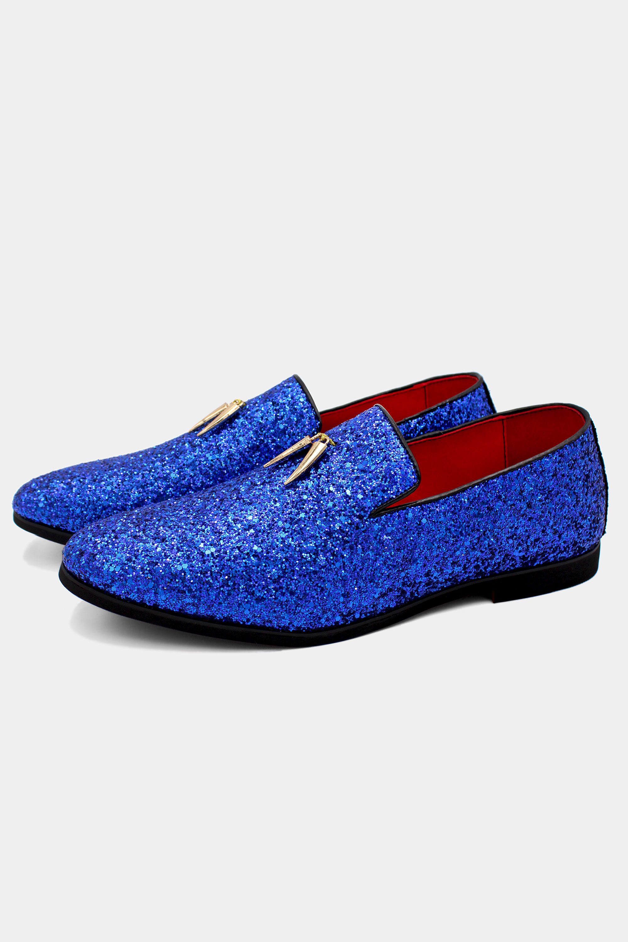 Blue Glitter Loafers with Tassels