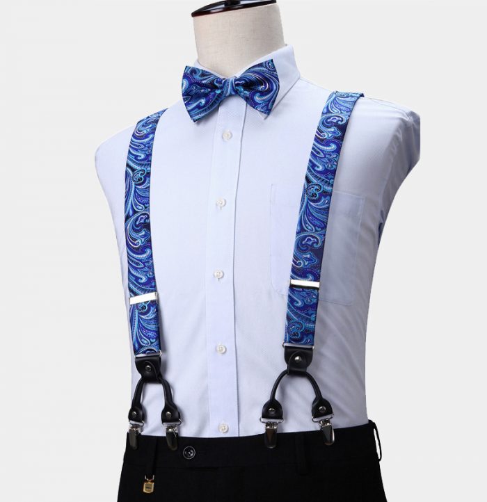 Blue Paisley Suspenders And Bow Tie Set from Gentlemansguru.com